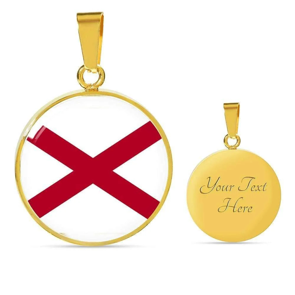 Alabama State Flag Necklace Alabama State Personalized Engraved Gold Circle Nec